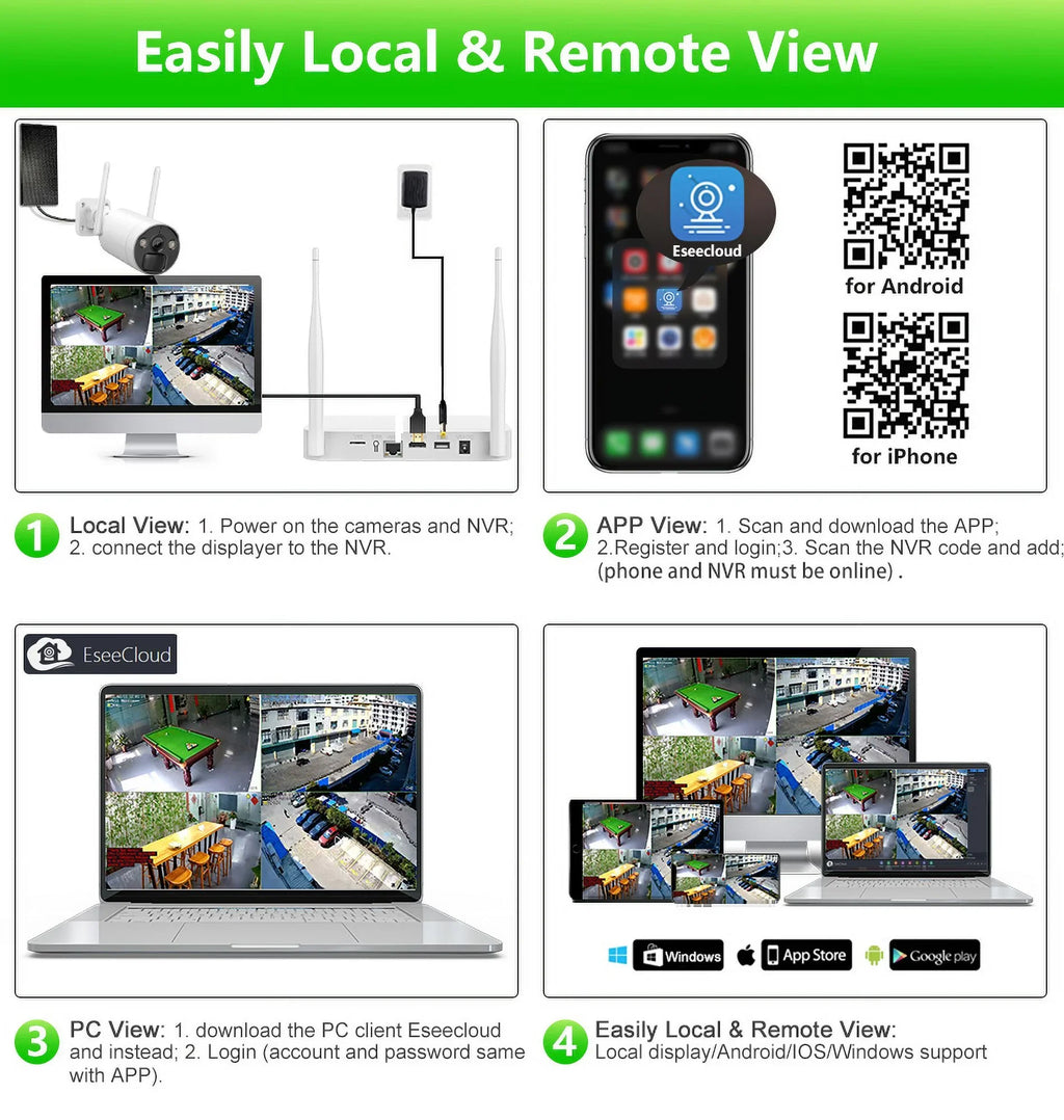 Wireless Panels HDD Solar 4 4Pcs , NVR 2.5inch Battery , Camera WiFi 3MP 8CH CCTV VIKVIZ System