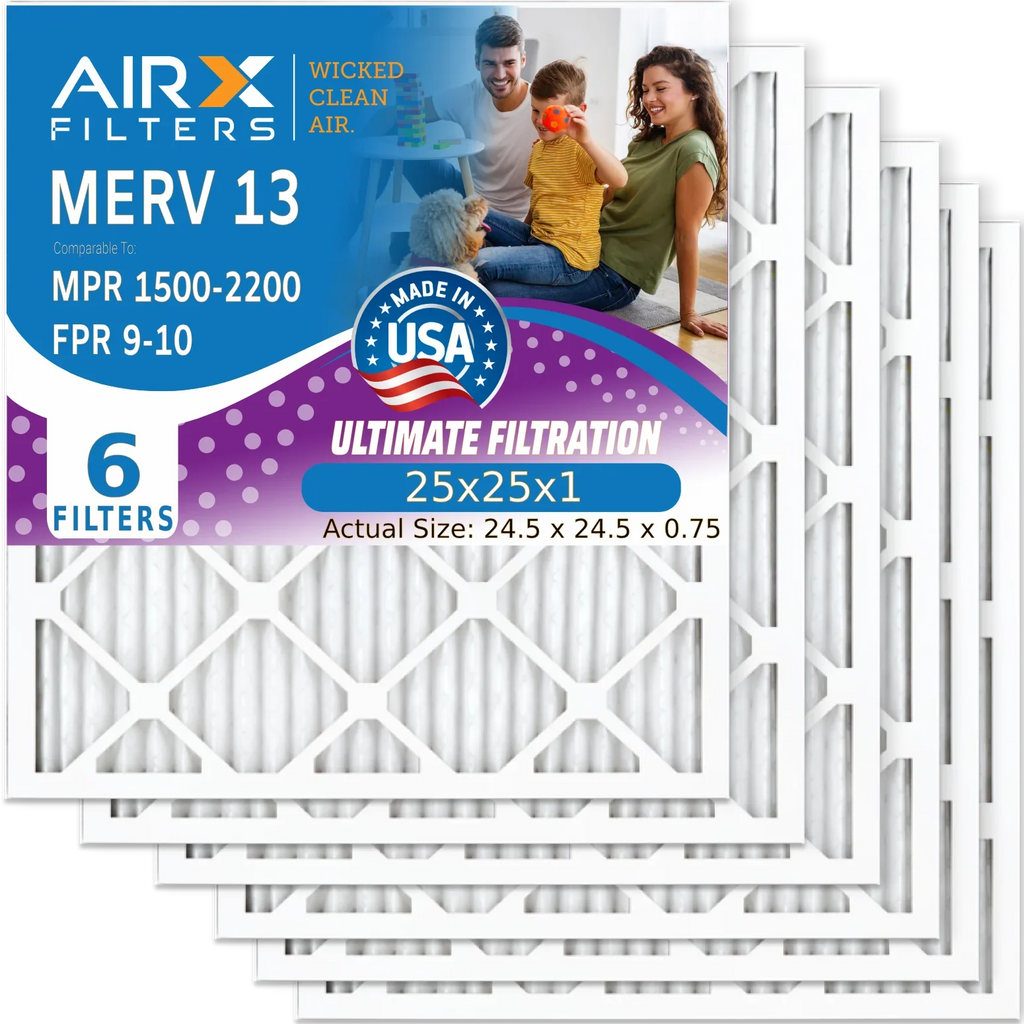 FPR Furnace AIR. FILTERS Conditioner Comparable to WICKED Air AIRX 25x25x1 & Made Pleated Premium 9 Electrostatic - USA 1500 AC MERV 6 HVAC CLEAN 25x25x1 13 MPR by Filter Pack Filter Filters 2200 Air