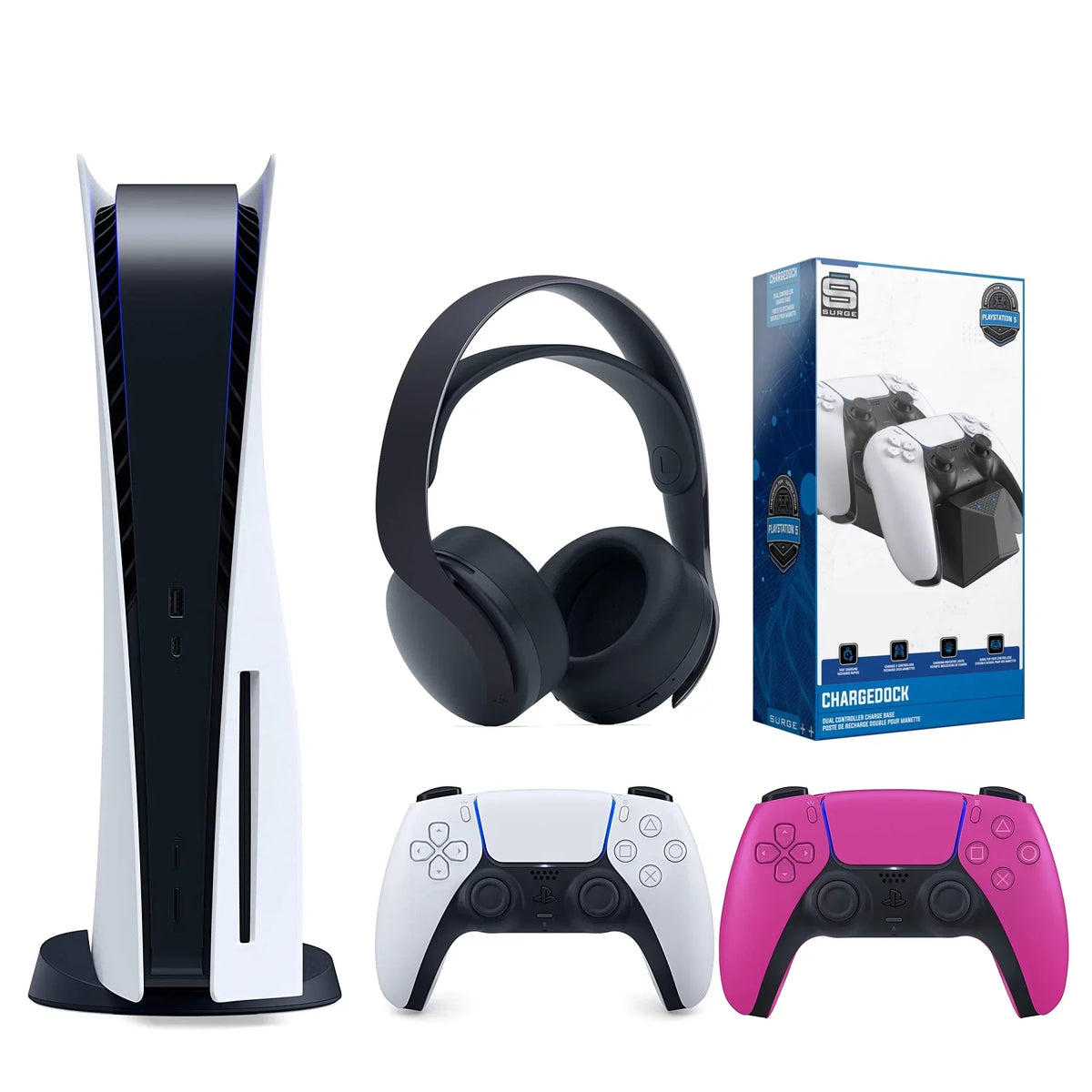 Pink Black (Sony Disc) Extra Bundle 3D Controller, Charging Playstation PS5 with Dual and Version Sony Disc Headset 5 Station PULSE Nova