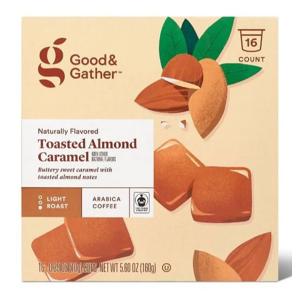 16ct Caramel pack Coffee - Flavored Pods 2 Single Toasted Almond Roast Serve Naturally Light