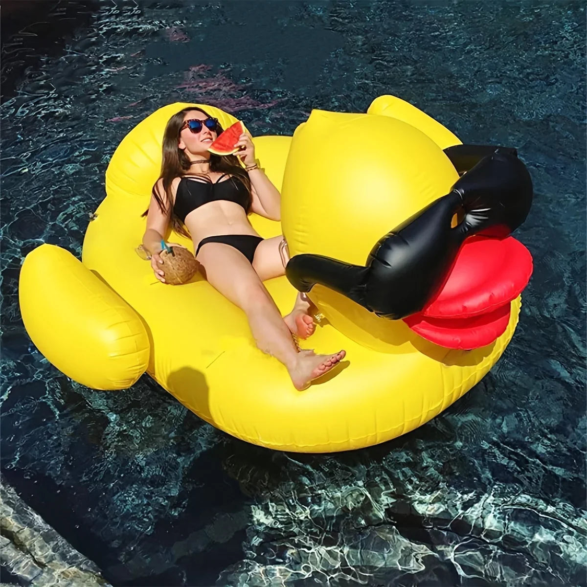 Beverage Big Inflatable Duck Yellow PVC 1pc Two Floating Liquid Holders With Toy Raft,