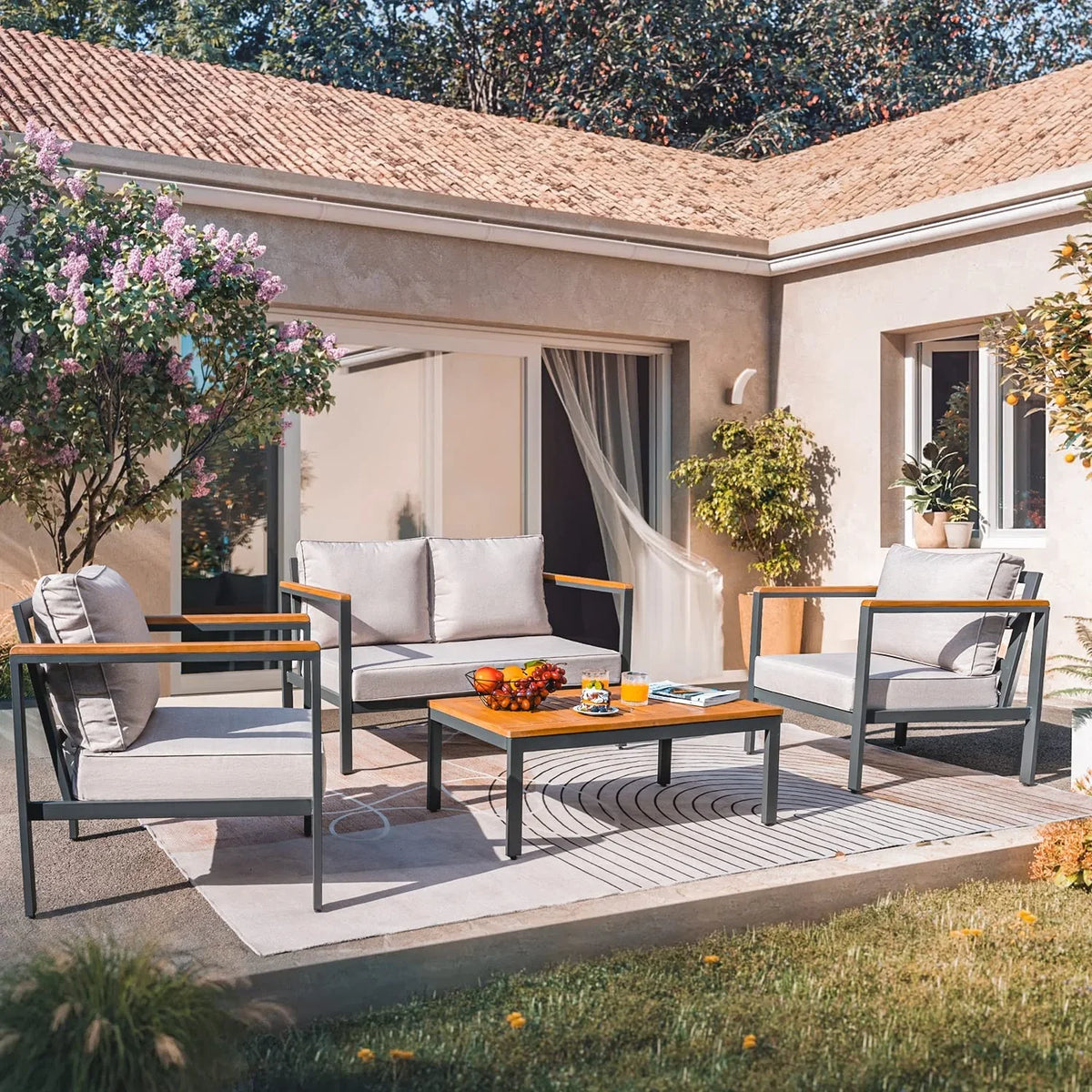 Cushion, Patio Pieces Conversation Table  and Set 4 Gray Thick Devoko Outdoor Frame