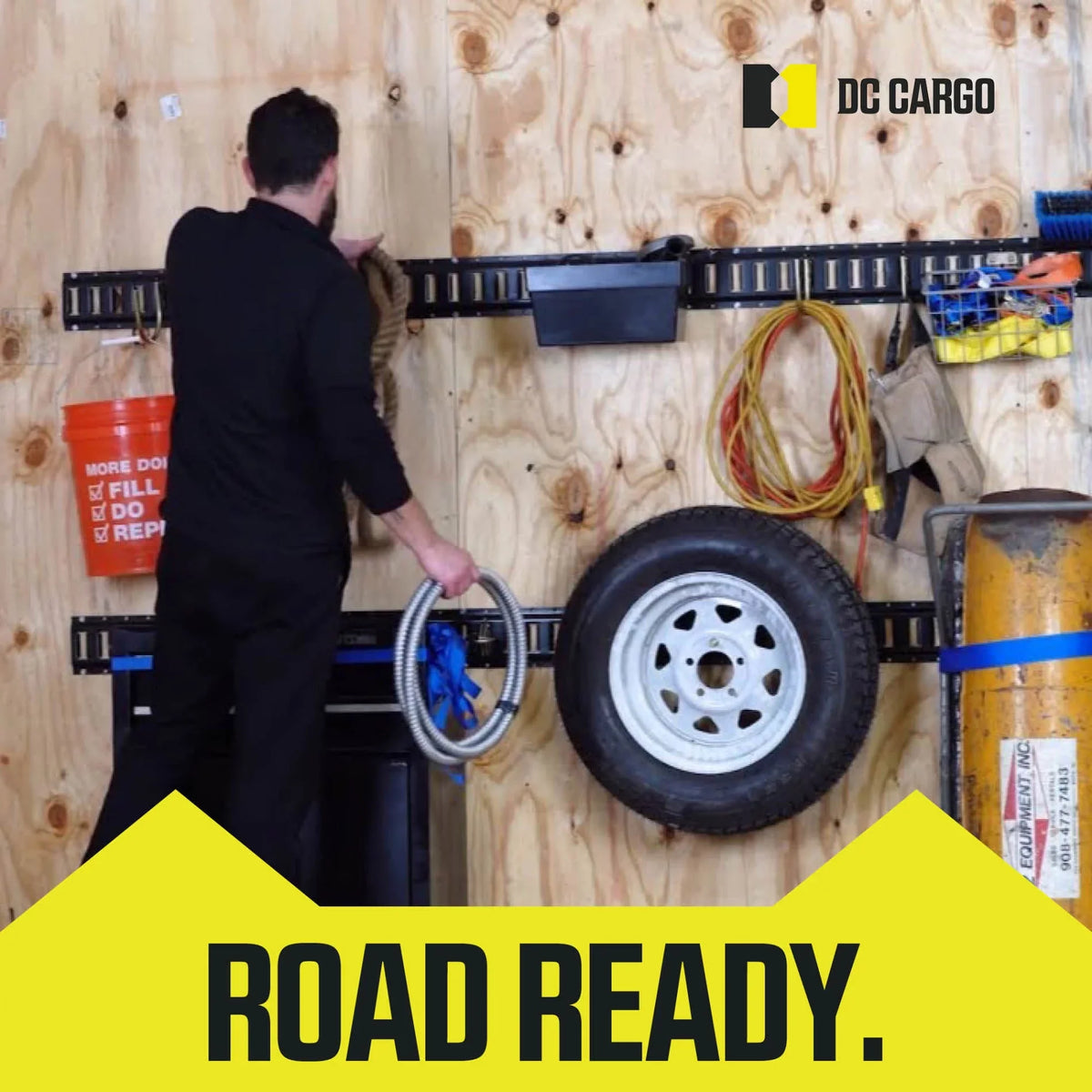 Heavy Vertical Long Mall "DC 8-ft Trailers" Steel Trucks, for Cargo Rails, E-Track TieDowns | Duty Four Etrack Powder Coated Rails