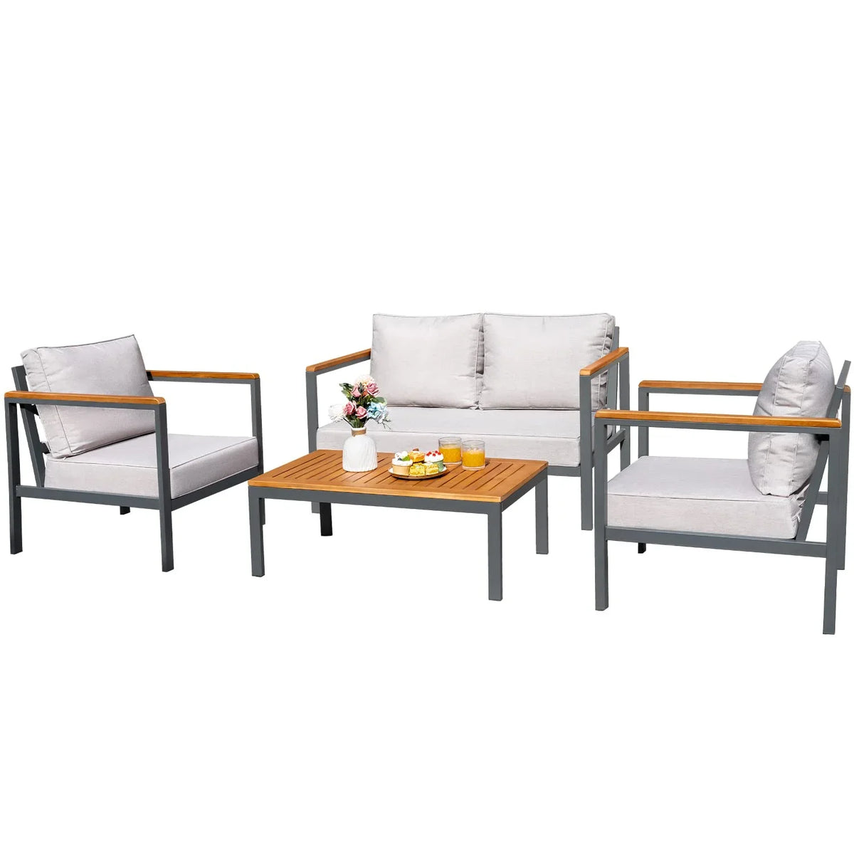 Cushion, Patio Pieces Conversation Table  and Set 4 Gray Thick Devoko Outdoor Frame