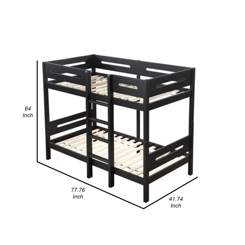 Black Wood, Size Front Facing Bed Bunk Benjara Solid Ladder Pine - Asin with Twin