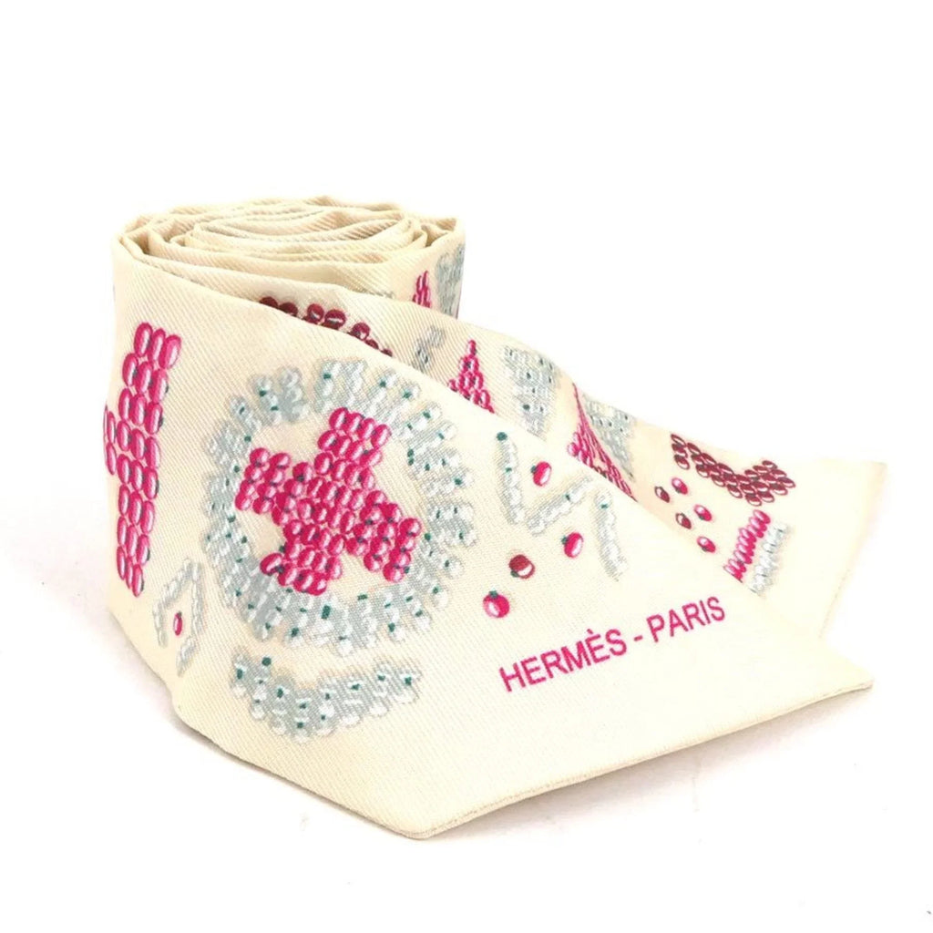 Light Beige/Multicolor Muffler (Good) HERMES Pre-Owned Women's Silk Twilly Scarf
