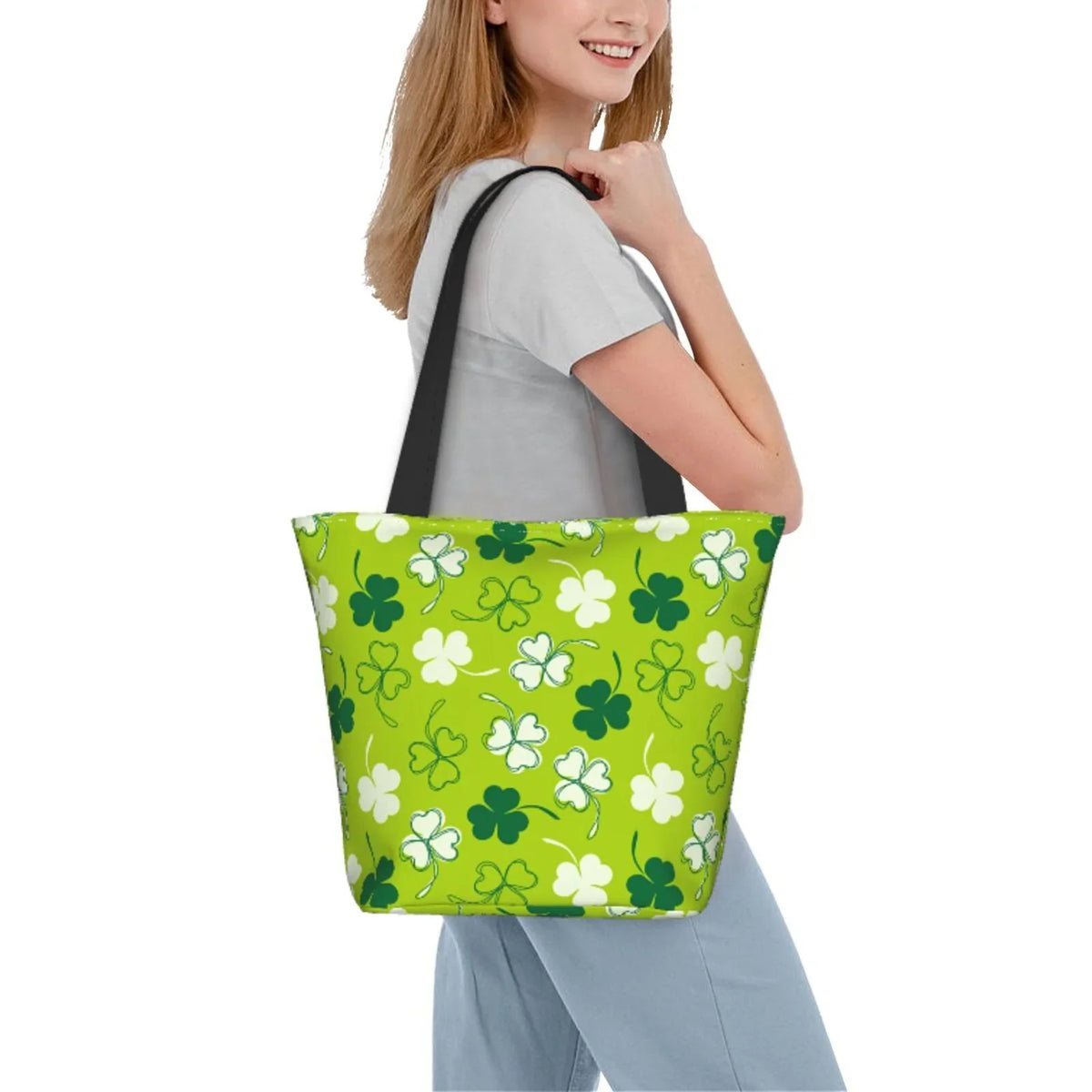 Office, Groceries, St for Shopping Day7 Bag, Fitness Tote Stylish Buying Patrick's Suitable with Shoulder Easygdp Bag Handbag Zip, Canvas