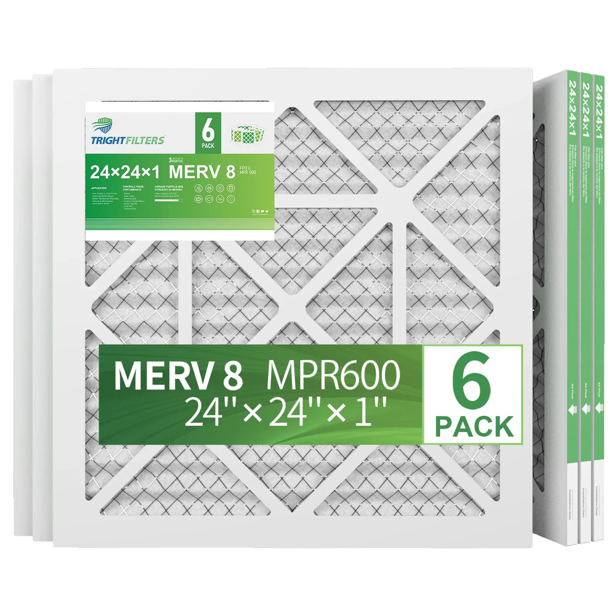 AC Pack 6 Filter TRIGHTFILTERS MERV Air Home 8 Furnace 24x24x1 Filters Pleated HVAC