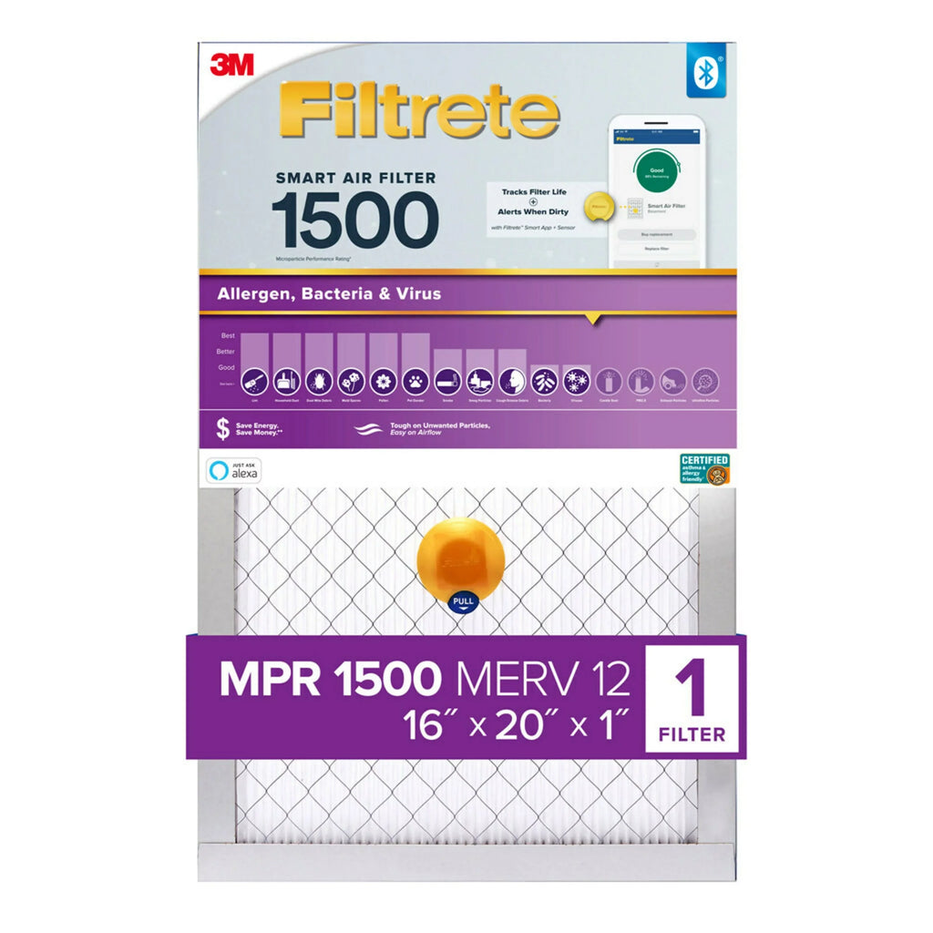 Bacteria Filter, 16x20x1 Filtrete MPR Air Smart MERV 1500 1 Filter Virus, 12, Allergen,
