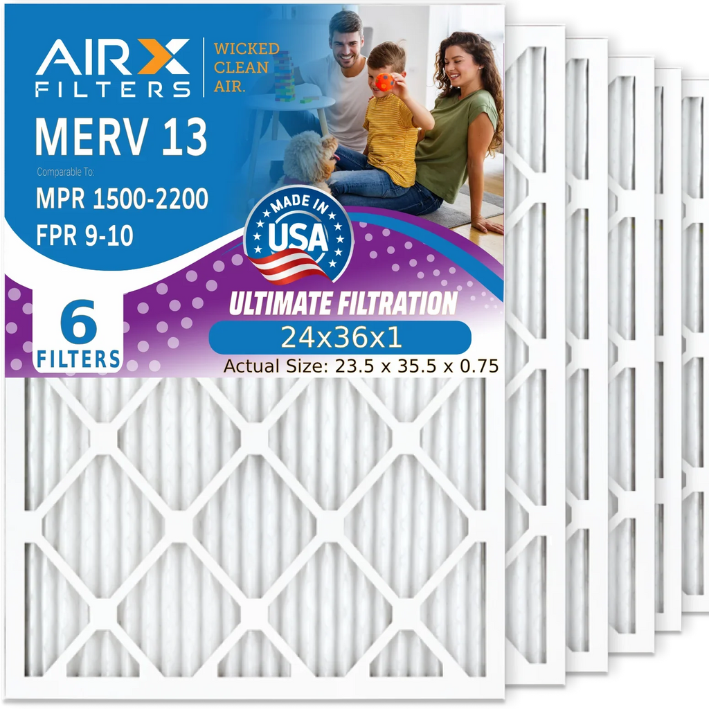 Made WICKED Pleated Pack - Filter AIR. AC & 1500 Air Filter Comparable Electrostatic 6 Filters USA CLEAN 24x36x1 FILTERS 9 MPR 2200 HVAC Conditioner to 24x36x1 MERV FPR by Premium 13 Air AIRX Furnace