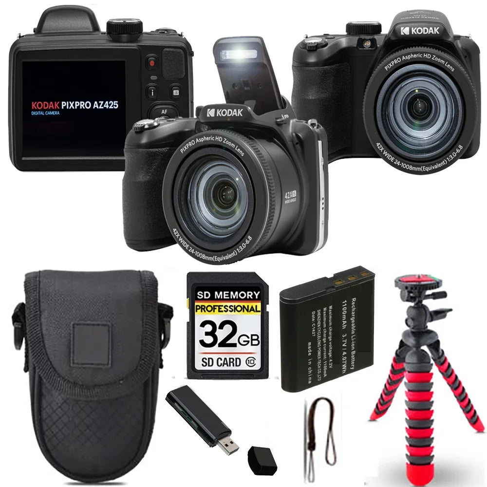 Kodak Kit Tripod + PIXPRO AZ425 32GB (Black) Camera - + Case Spider Digital