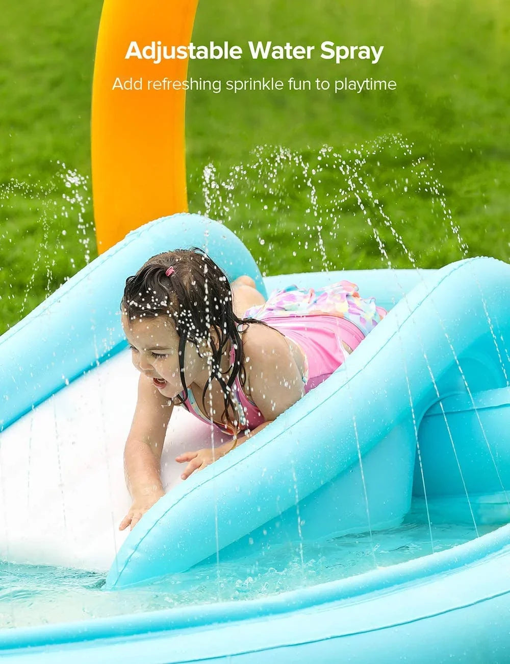 Center Wading Children 110'' Play Kids Inflatable Slide Backyard 53'' for 71'' x Garden Pool x Sable with