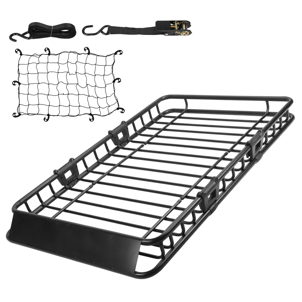 Extension 220 Top Car Capacity and Hooks, with Rack Elastic 10 lb. Basket Luggage Cargo Universal Black Rack Net Roof Carrier, 63x39x6.3in, Basket, iMounTEK Roof