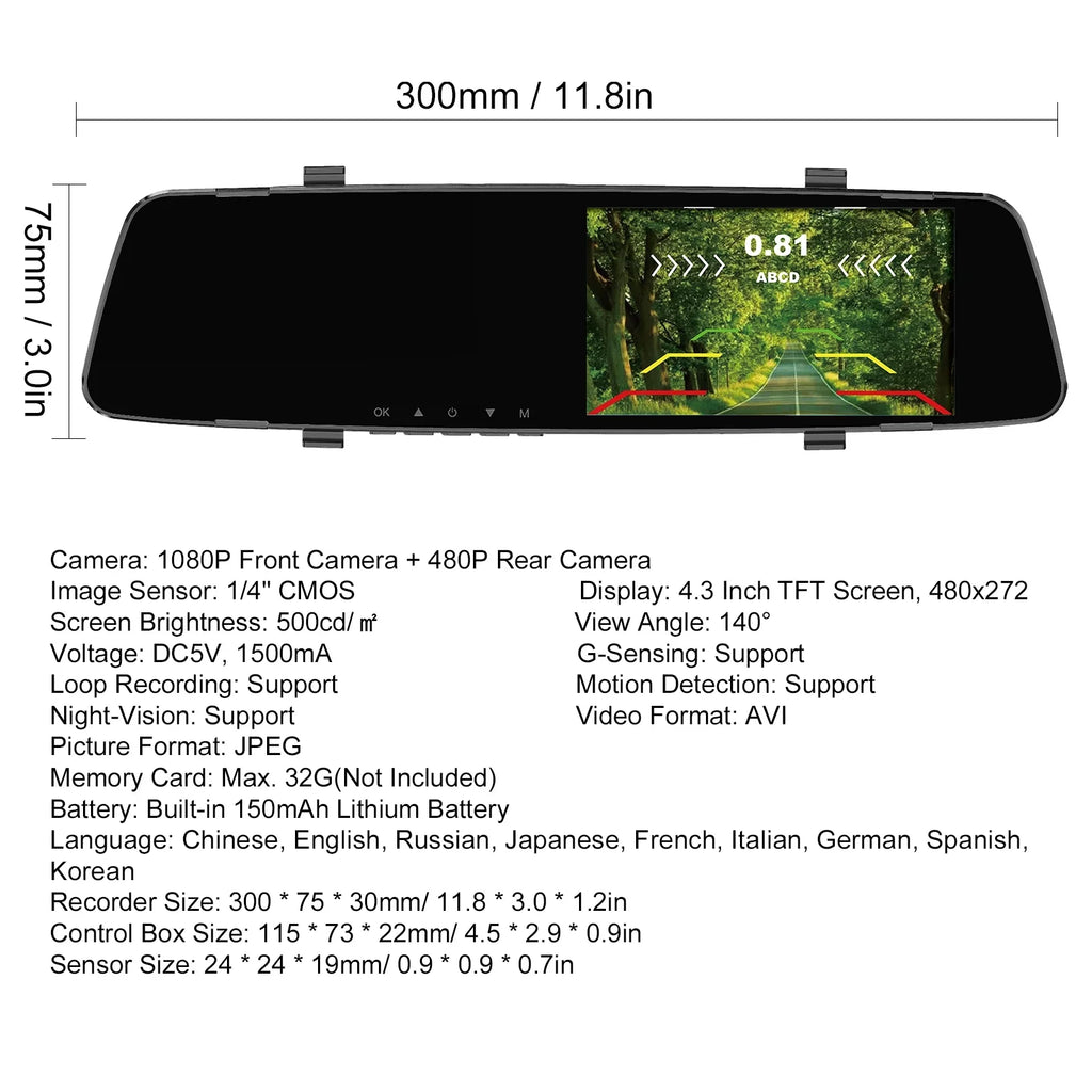 Nebublu Support Dash Reco Dual Inch Inch Rear Reverse Dual 4.3 DVR Radars Cam Screen Dash 4.3 Screen Dash Rear Camera,1080P Rear 4.3 Camera Radars Rear Dual Inch Radars Camera Camera Reverse 4