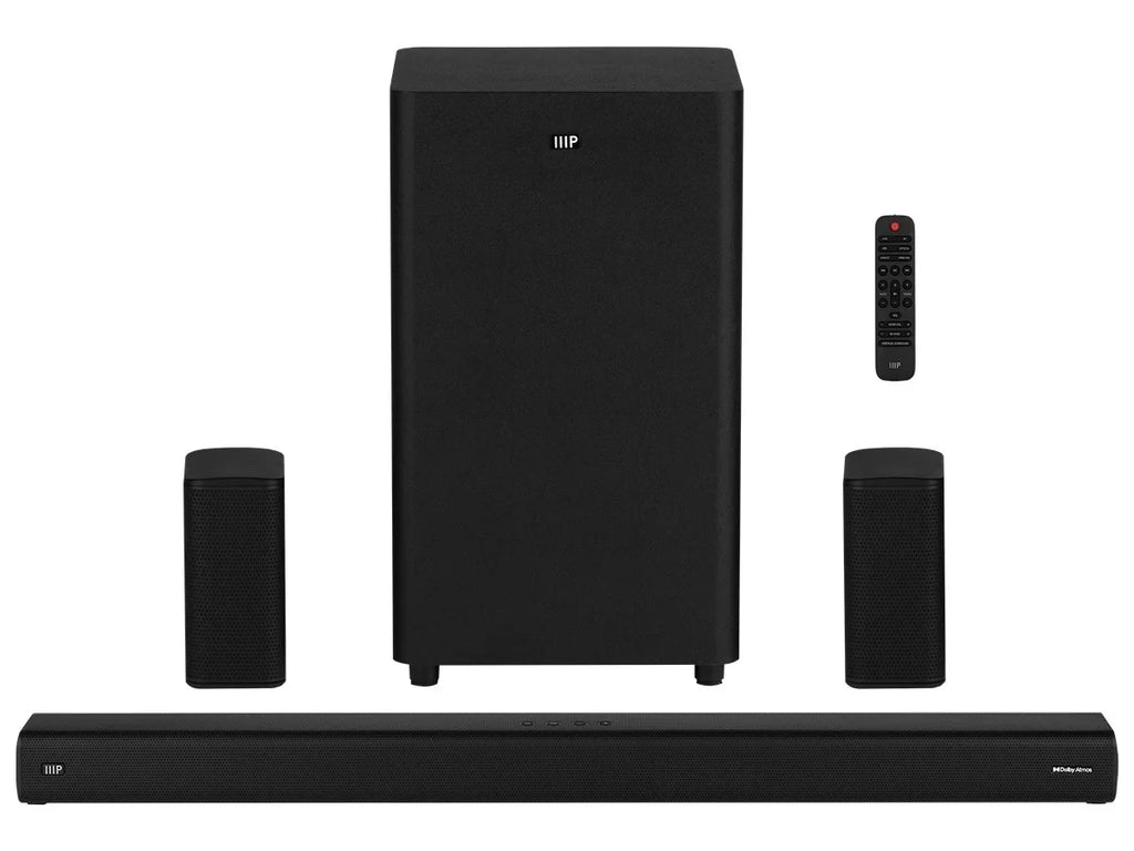 Speakers, Monoprice eArc, Wireless 5.1.2 Bluetooth, & SB-600 Dolby Subwoofer Soundbar Wireless with Toslink, HDMI Coax, Satellite Atmos Inputs, Remote