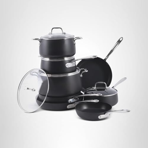 All-Clad HA1 Hard Anodized Nonstick Pots and Pans Set Non Stick Cookware Sets, Oven Broiler Safe 500F, Black
