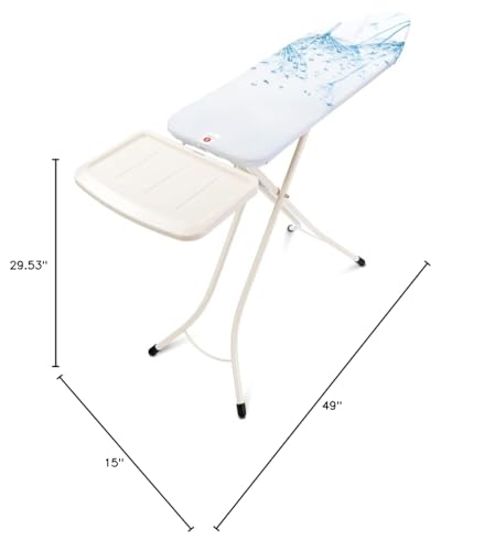 Brabantia Size C Ironing Board (49 x 18in) 7 Height Options, Adjustable Steam Iron Rest Holder & Linen Rack (Ecru) Non-Slip Feet, Anti-Collapse Child