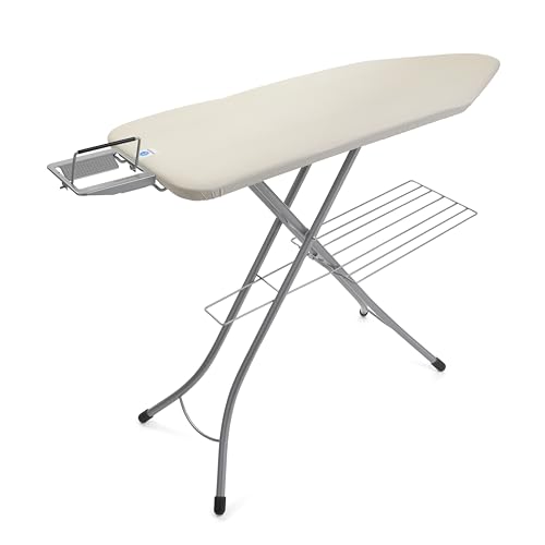 Brabantia Size C Ironing Board (49 x 18in) 7 Height Options, Adjustable Steam Iron Rest Holder & Linen Rack (Ecru) Non-Slip Feet, Anti-Collapse Child