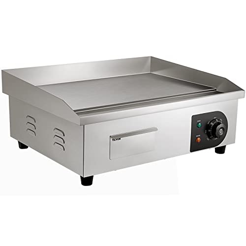 VEVOR Upgraded Commercial Electric Griddle, 2800W Stainless Steel Countertop Flat Top Grill, 26'' Griddle Grill with 2 Shovels and 2 Brushes, 122H