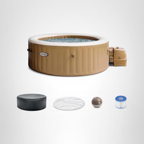 INTEX 28425EH PureSpa Bubble Massage Spa Set Outdoor Inflatable Portable Hot Tub, Includes Energy Efficient Spa Cover, Saltwater System Ready, 4