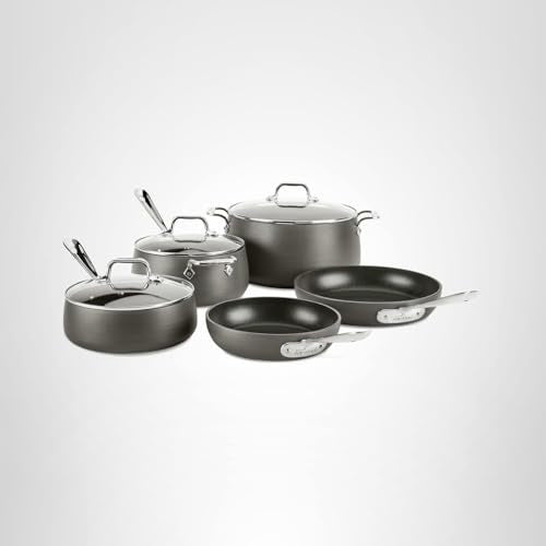All-Clad HA1 Hard Anodized Nonstick Pots and Pans Set Non Stick Cookware Sets, Oven Broiler Safe 500F, Black