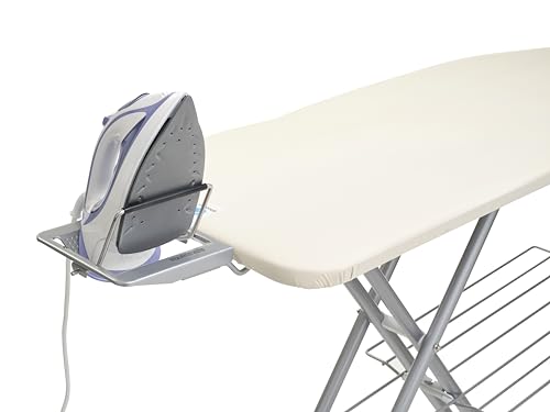 Brabantia Size C Ironing Board (49 x 18in) 7 Height Options, Adjustable Steam Iron Rest Holder & Linen Rack (Ecru) Non-Slip Feet, Anti-Collapse Child