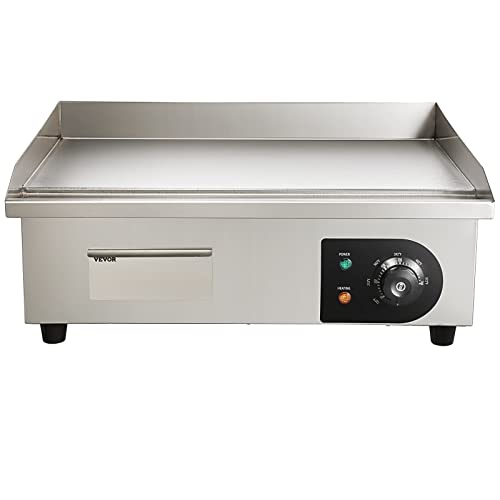 VEVOR Upgraded Commercial Electric Griddle, 2800W Stainless Steel Countertop Flat Top Grill, 26'' Griddle Grill with 2 Shovels and 2 Brushes, 122H