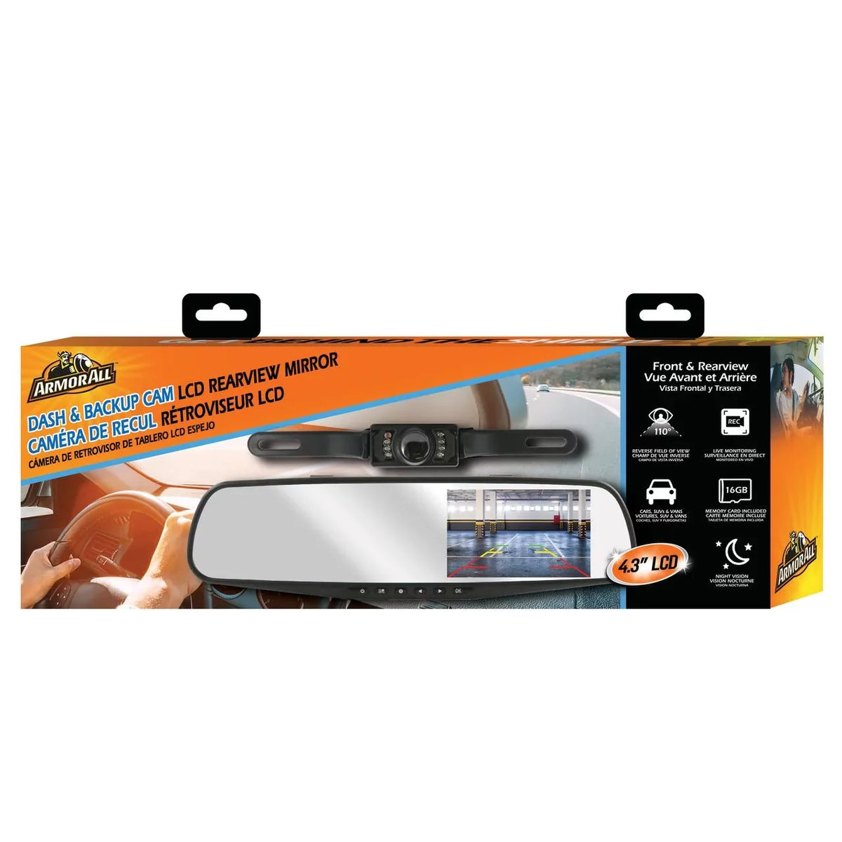 LCD Motion Screen, Mirror Instant Storage Included and Dash View, All Card 16GB Rearview Direction/Field 720P 4.3 HD Inch Armor Of Backup Camera,