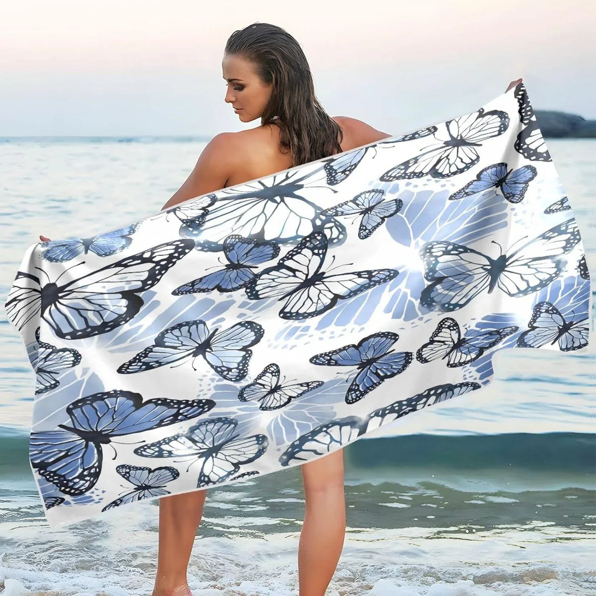 Beach Quick Bestwell Swim Blanket, 30”X60” Microfiber Bath Towel Blue Lightweight Thin Dry Oversized Free Towel Pool Multipurpose Butterfly Shower Towel, Towel Yoga Sand