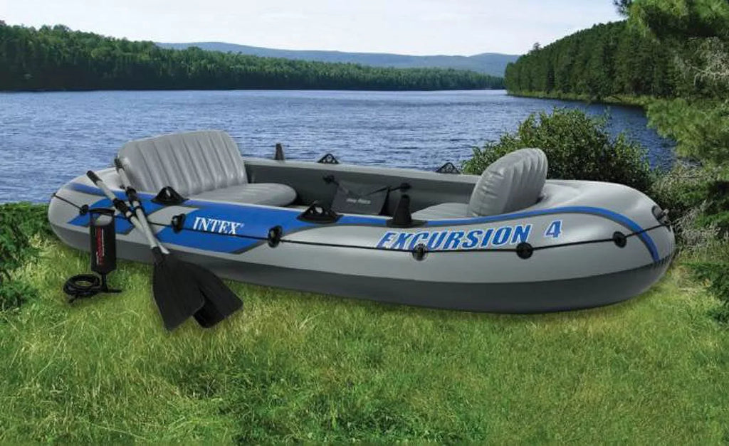 4 Boat Inflatable Rafting Pump Person w/ (3 Intex & Excursion Fishing Oars Pack)