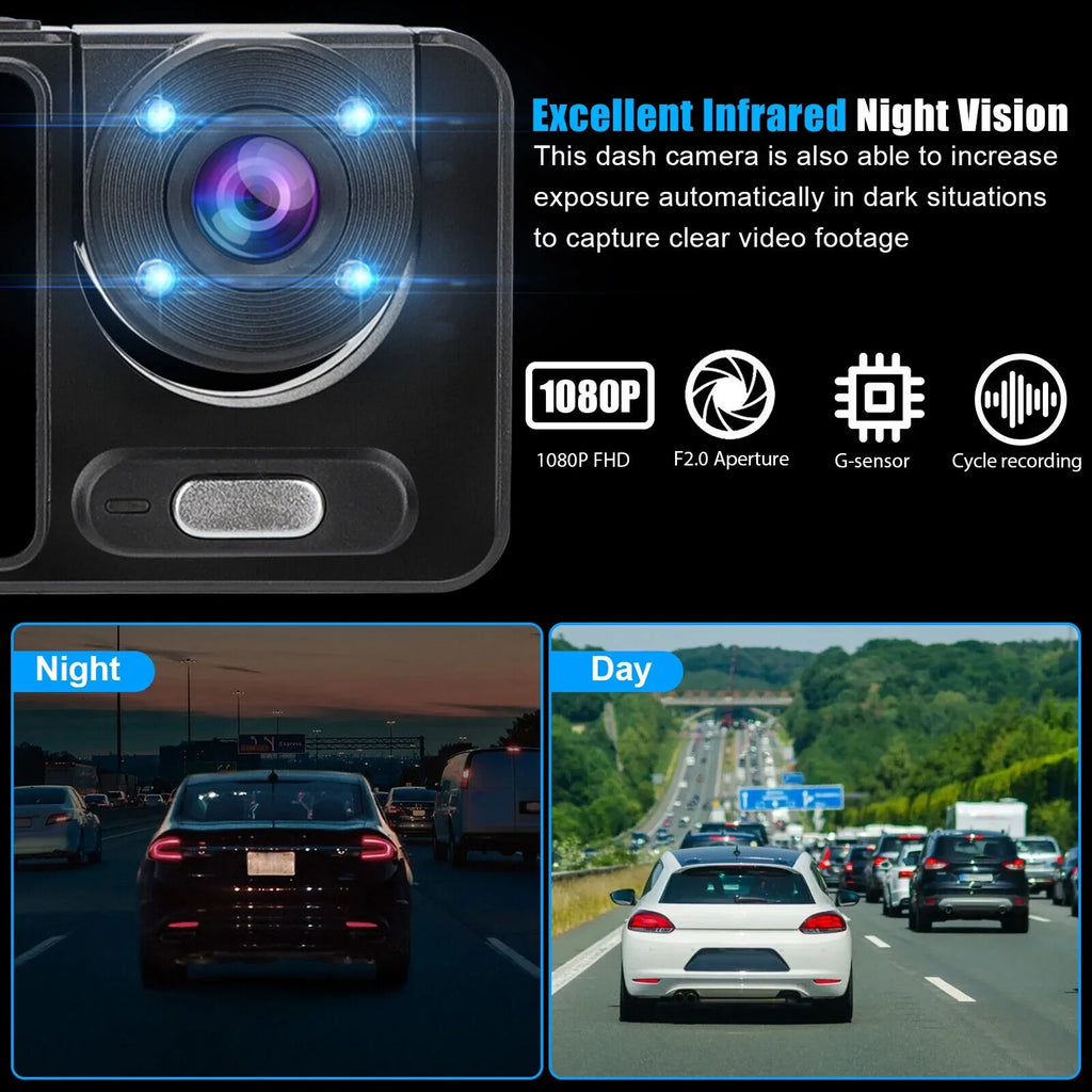 1080P 2" Dash G-sensor Recorder Front/Rear/Inside Dual Video Lens Camera Car HD
