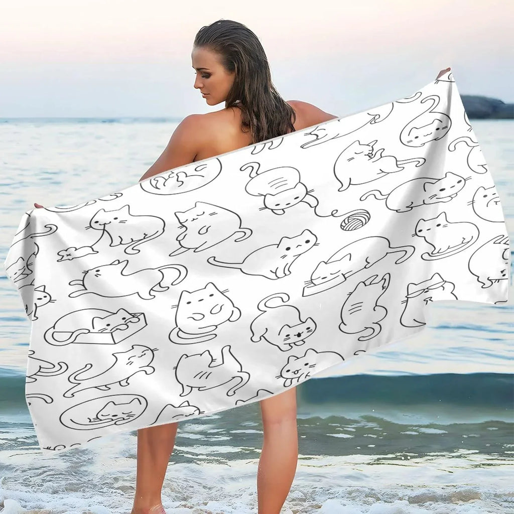Bestwell Towel Holiday（191） Absorbent - Swimming Cartoon Oversized Lightweight Funny Beach Travel Dry Super - Towel Cat for Quick Camping Towels Compact