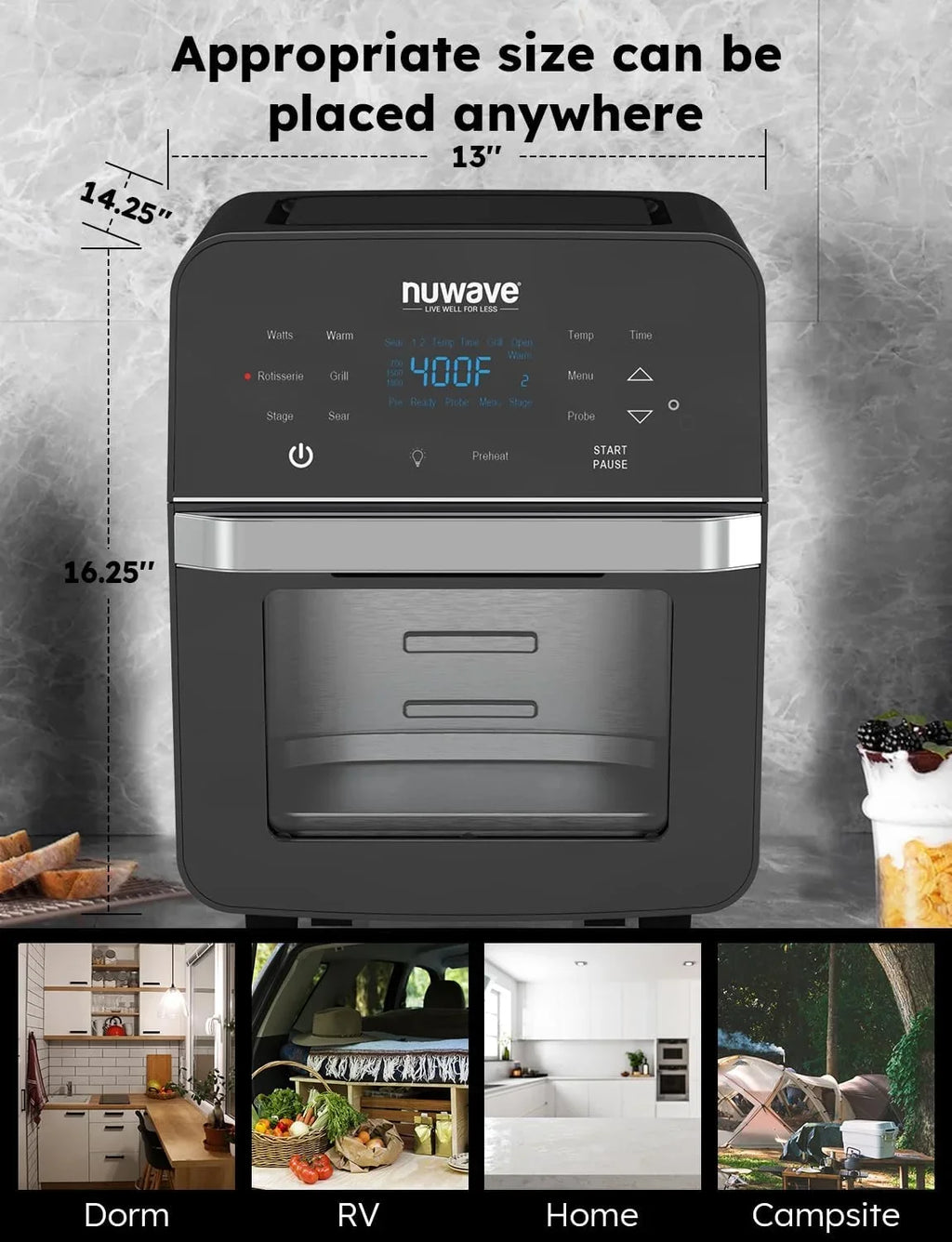 Powerful SS Fryer Integrated Oven, Thermometer Temp Basket 15.5Qt Brio 50F-425F Kit, &-Skewer Size, Rotisserie X-Large Smart Air 1800W, HOZO Controls, Family