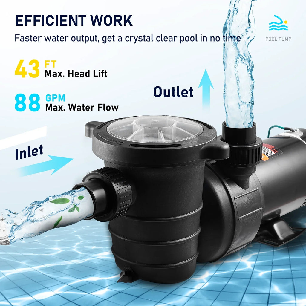 Strainer Pool Ground of Pool 1100W Pump, Flow, Happybuy w/ Basket, for Pumps Single 5280GPH Swimming Speed Above 115V, Max. ETL Certification 1.5HP
