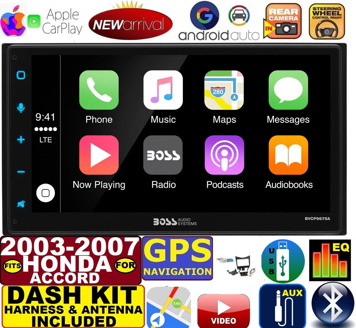 NAVIGATION BLUETOOTH ANDROID CAR AUTO 2003-07 HONDA STEREO APPLE USB CD/DVD AUX ACCORD RADIO CARPLAY