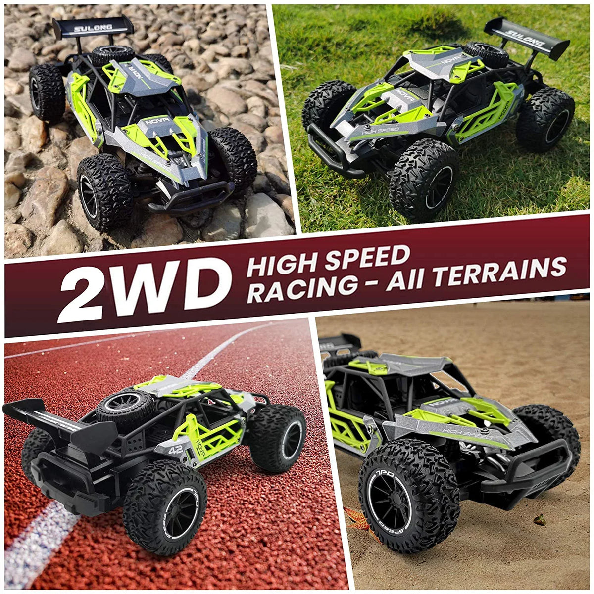 RC Fast with Batteries Car-2WD Kids FENG Racing Remote 8-12 Radio RC 2 Vehicle Rechargeable Cars Toys Control Off-Road 2.4GHz Cars Boys 22km/h (Green) QUN Adult CAR for Gift Years