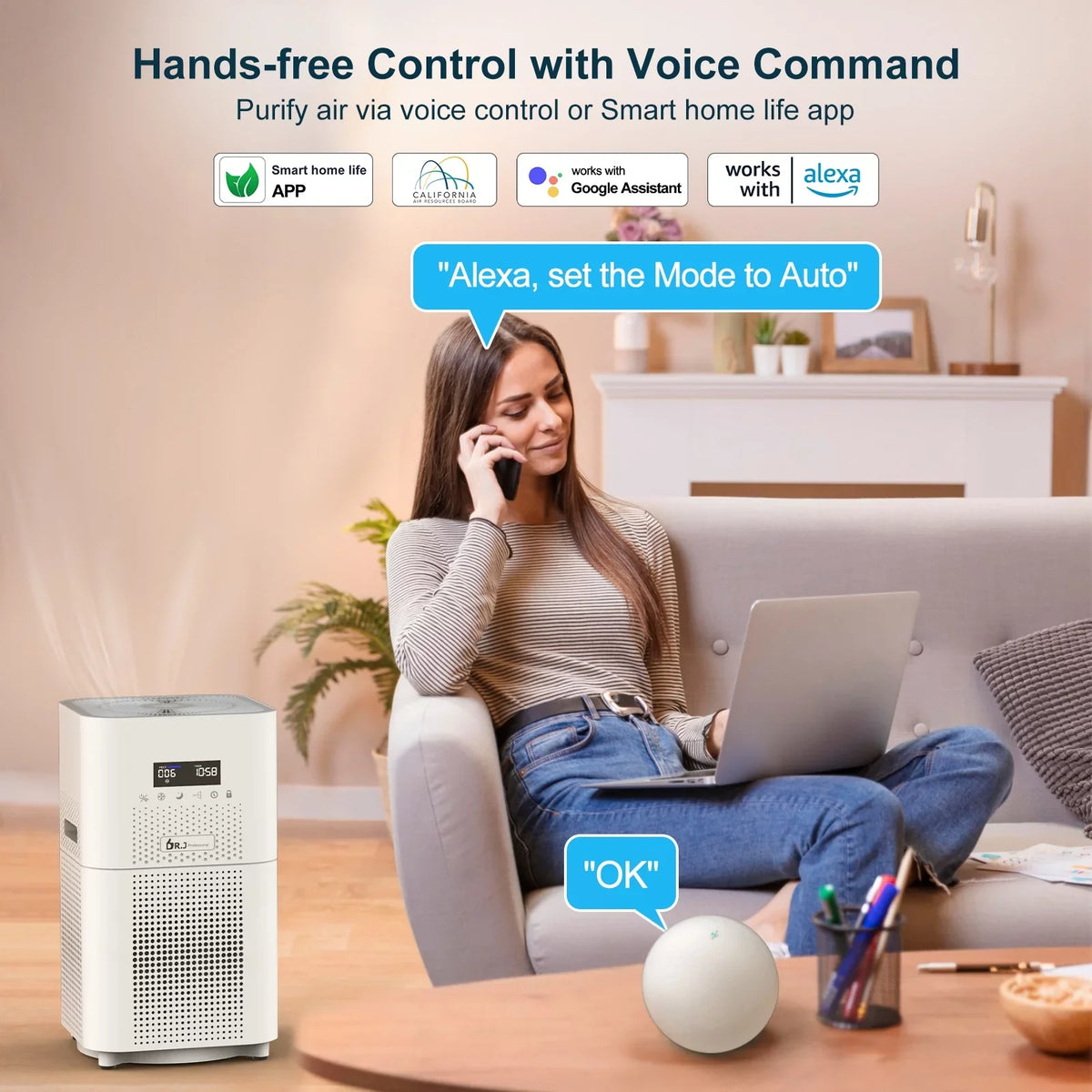 Pets 1800 True Smoke for Control Purifier Large WiFi Remote Filter Air with Dust Allergies sq. HEPA Rooms, for ft H13