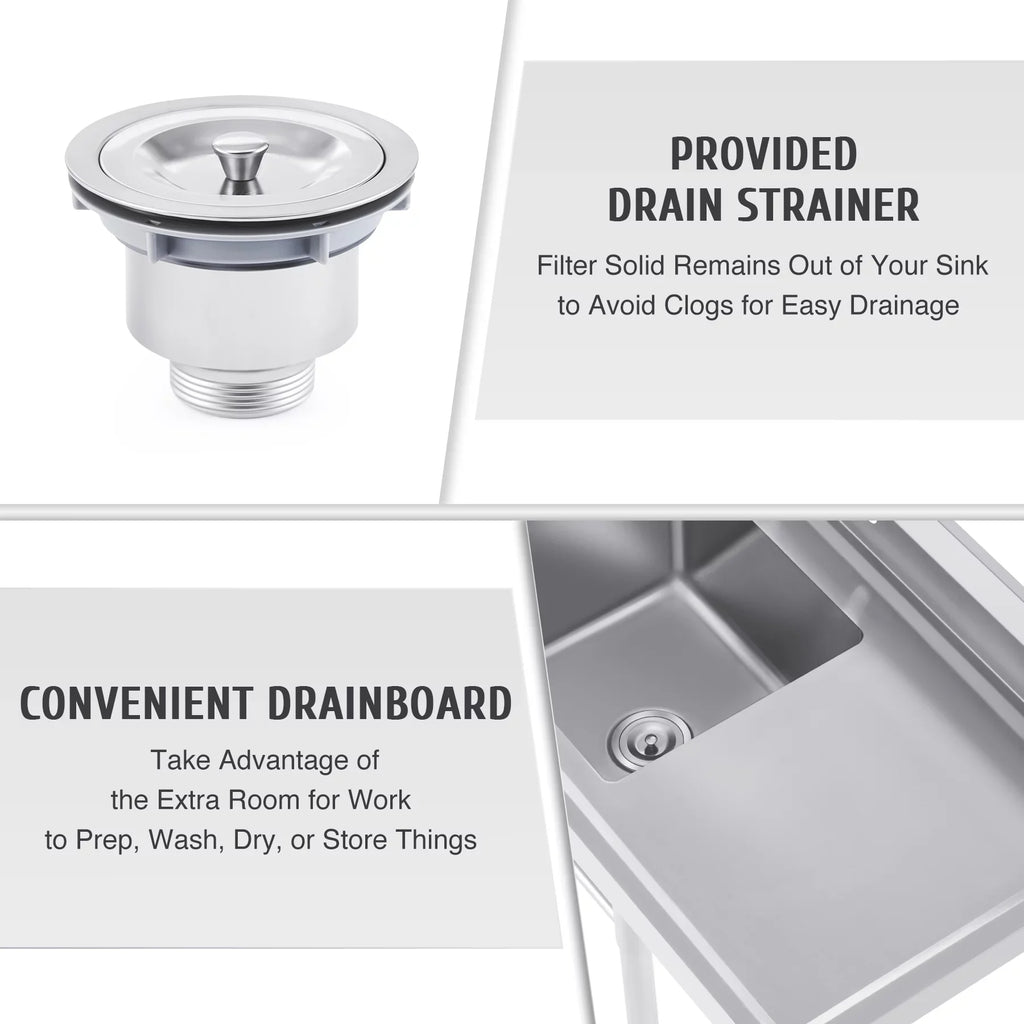 Wilprep Bar for Backsplash Strainer Drainboard Utility Commercial Steel Stainless Sink Kitchen w