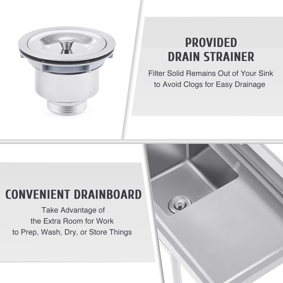 Wilprep Bar for Backsplash Strainer Drainboard Utility Commercial Steel Stainless Sink Kitchen w