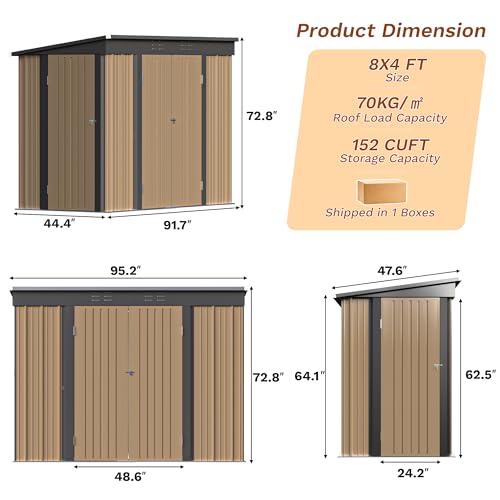 Greesum Outdoor Storage Shed 6 x 8 ft. Utility Tool Shed Metal Storage Garden Shed with Door & Lock for Patio Storage, Brown