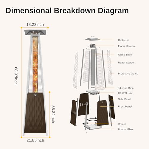 EAST OAK 48,000 BTU Pyramid Patio Heater, Quartz Glass Tube Propane Outdoor Heater with Wheels, Triple Safety Protection, 2025 Upgrade for Home