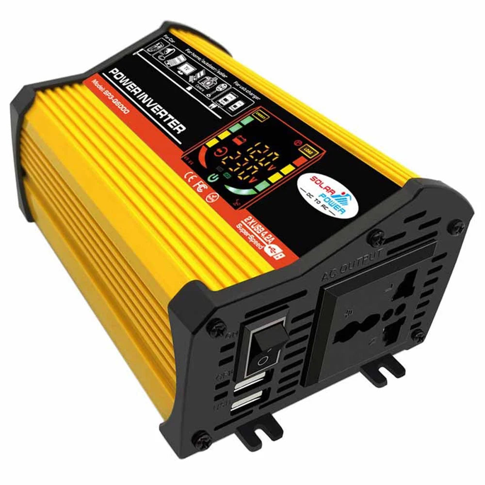 Inverter Charging 500W Ports Auto Fast USB 6000W Display Charger Modified Intelligent 2 Sine Adapter Digital Converter ALLTIMES Car Power DC12V-AC220V Reted Wave