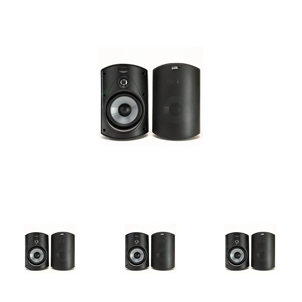 Polk Audio Atrium 4 Weatherproof Outdoor Speakers with Powerful Bass (Pair, Black), All-Weather Durability, Broad Sound Coverage, Speed-Lock Mounting