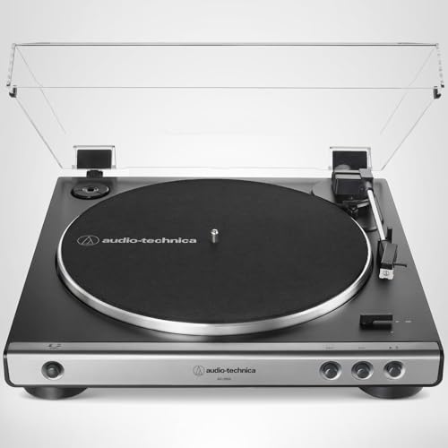 Audio-Technica AT-LP60X-BK Fully Automatic Belt-Drive Stereo Turntable, Black, Hi-Fi, 2 Speed, Dust Cover, Anti-Resonance, Die-Cast Aluminum Platter