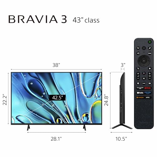 Sony 55-Inch 4K Ultra HD BRAVIA 3 LED Smart TV with Google TV, LED Flat Screen, Dolby Vision HDR, Google TV, Exclusive PS5 Features, (K-55S30)