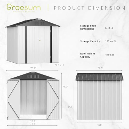 Greesum Outdoor Storage Shed 6 x 8 ft. Utility Tool Shed Metal Storage Garden Shed with Door & Lock for Patio Storage, Brown