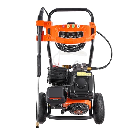 VEVOR Gas Powered Pressure Washer 3400 PSI 2.6 GPM, with Spray Gun and Extension Wand, 5 Quick Connect Nozzles, Copper Pump