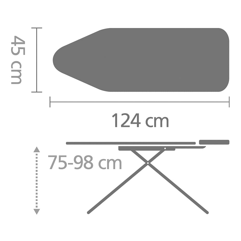Brabantia Size C Ironing Board (49 x 18in) 7 Height Options, Adjustable Steam Iron Rest Holder & Linen Rack (Ecru) Non-Slip Feet, Anti-Collapse Child