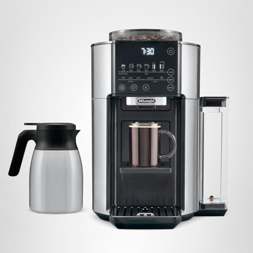 De'Longhi True Brew Drip Coffee Maker, Built in Grinder, Single Serve, 8 oz to 24 oz, Hot or Iced Coffee, Stainless, CAM51025MB