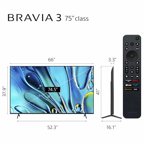 Sony 55-Inch 4K Ultra HD BRAVIA 3 LED Smart TV with Google TV, LED Flat Screen, Dolby Vision HDR, Google TV, Exclusive PS5 Features, (K-55S30)